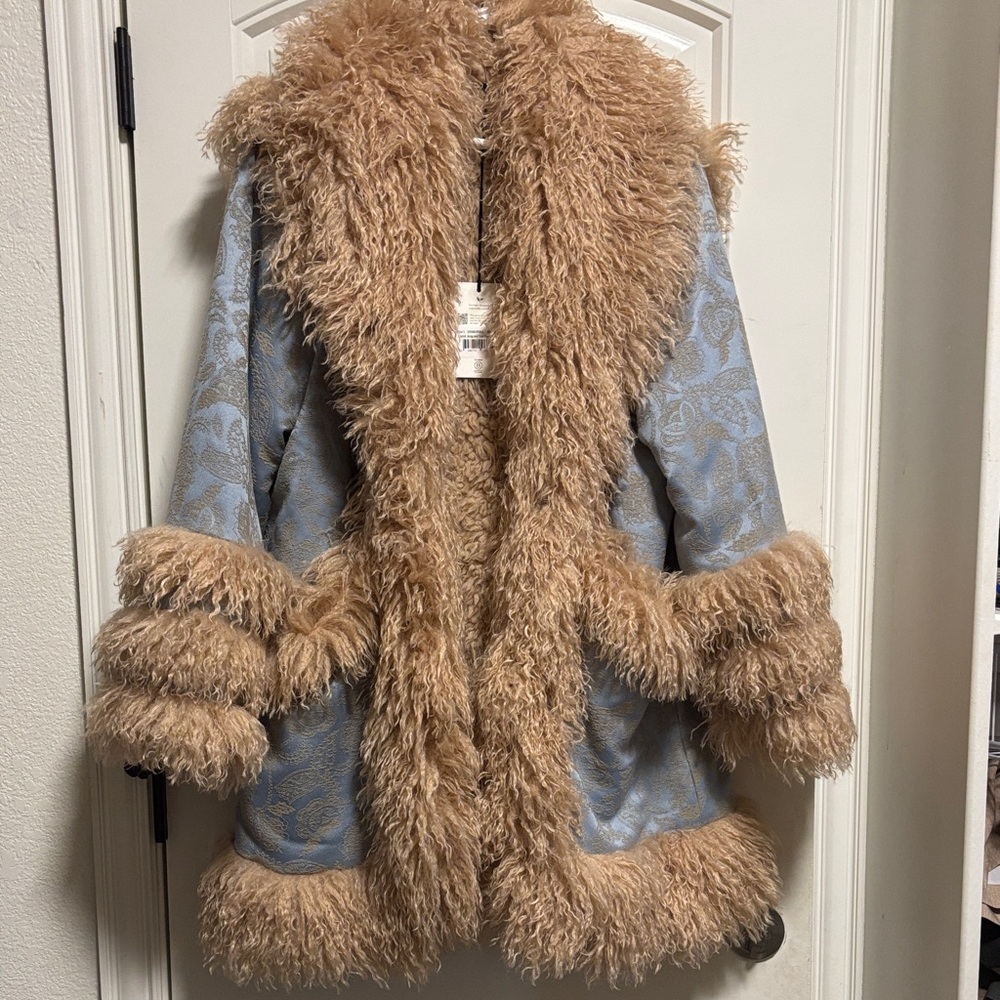 NWT SPELL STARLET JACQUARD COAT POWDER BLUE L - Picture 6 of 10